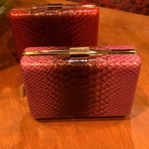 New snakeskin embossed leather hard clutch